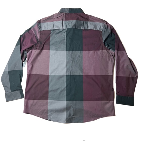 NWT Alfani Long Sleeve Plaid Burgundy Button Up Dress Shirt 2XL XXL - Picture 2 of 8